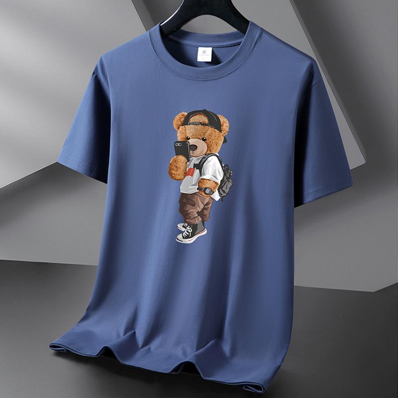 Selfie Bear 10 barev Pure Cotton Tričko Pánské tričko s kulatým výstřihem Krátký rukáv Volný Tričko Velká velikost S-6XL
