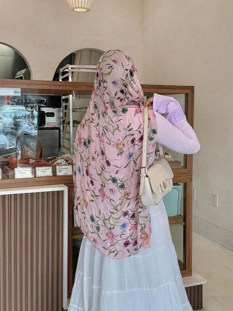 1Pcs Ramadan Flower Watercolor Hijab Women Bohemian Soft Muslim Hijabs Floral Breathable Shawl Wrap Scarf Headscarf Warm