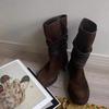 Desert boots new retro straps western cowboy boots women's brown pile boots medium tube knight boots