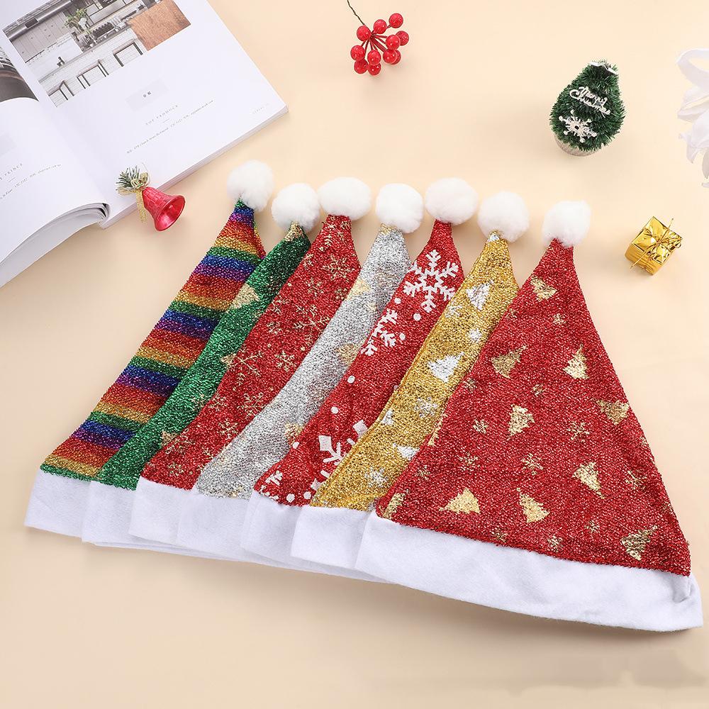 Cotton Knitted Snowflake Christmas Hat Holy Festival Decoration Party Headwear Up Glitter Print Adult Children s Santa Claus Hat 3pcs