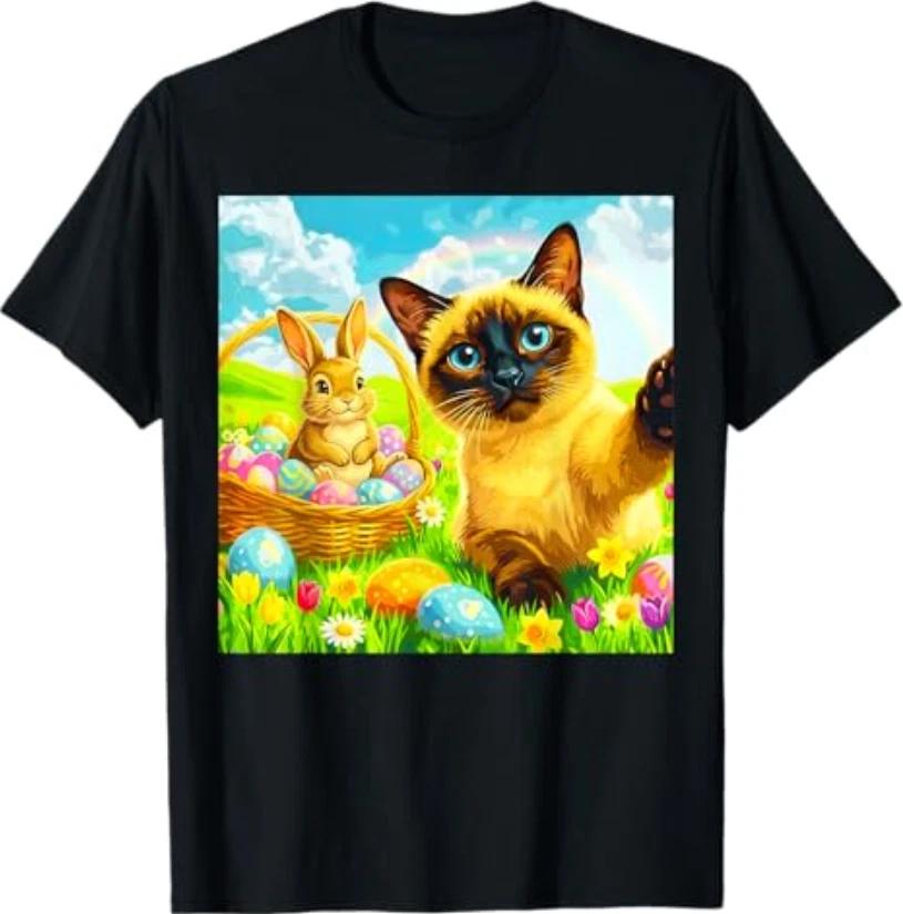Easter Bunny Siamese Cat Selfie Rabbit Kitten Meme T-Shirt 4XL