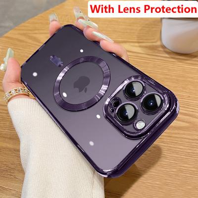 Luxuriöse magnetische kabellose Ladehülle für Magsafe für iPhone 16 15 14 13 12 11 Pro Max 15 Plus Transparent Plattiert Silikon Weiche Hülle