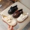 Girls Fashion Leather Shoes 2-18 Years Old Brown Bow Girls Walking Shoes Beige Hundred with Non-slip Children Baby Single Shoes