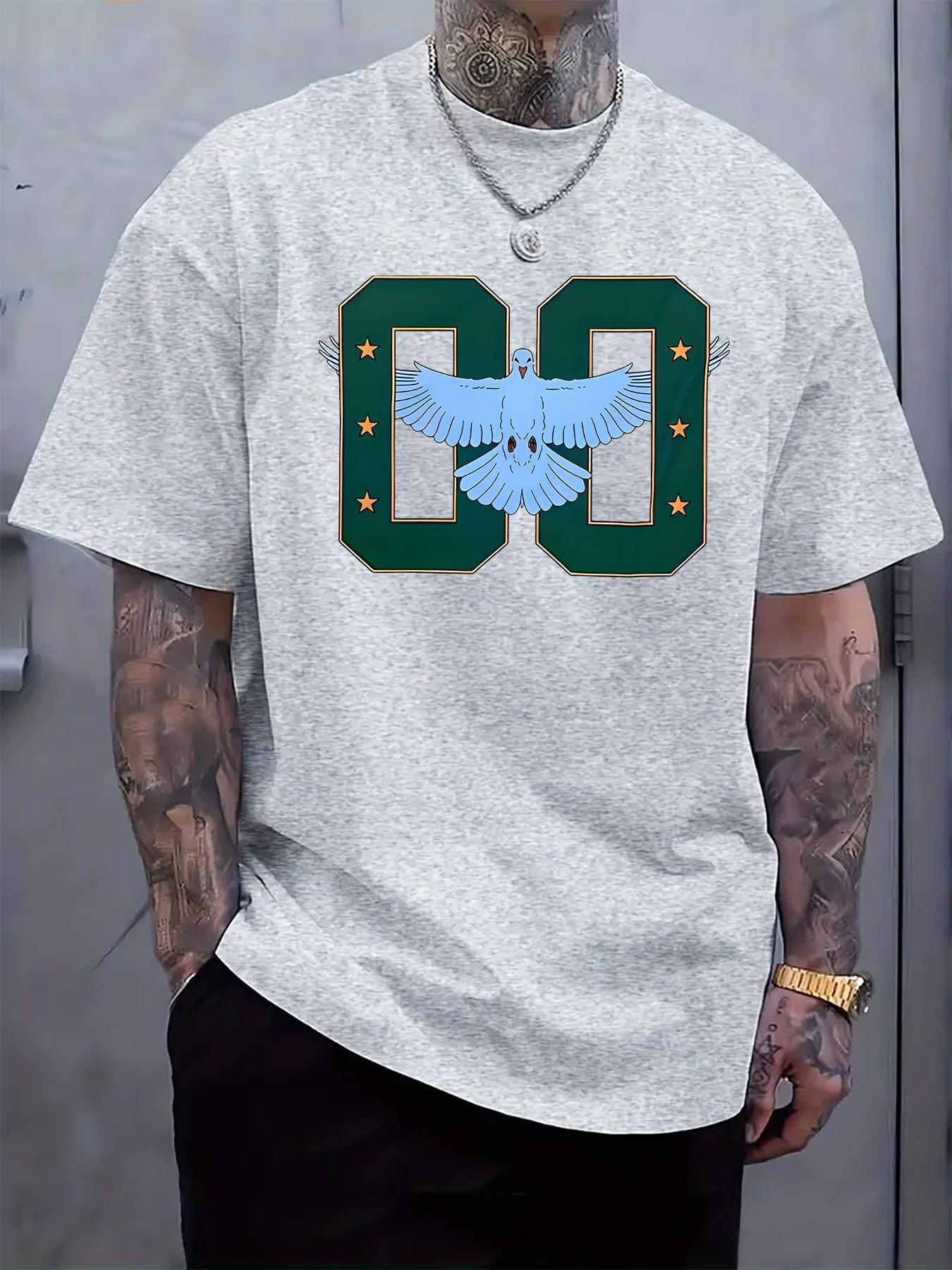 Casual Short-Sleeve Tshirt with White Dove and OO Graphic... M