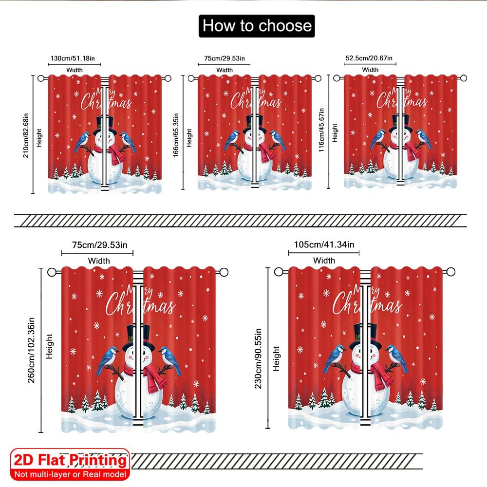 2pcs 2D Flat Printing Merry Christmas Popular Curtains Merry Christmas Snowman Cardinal Bluebird 100% Polyester Fabric Without