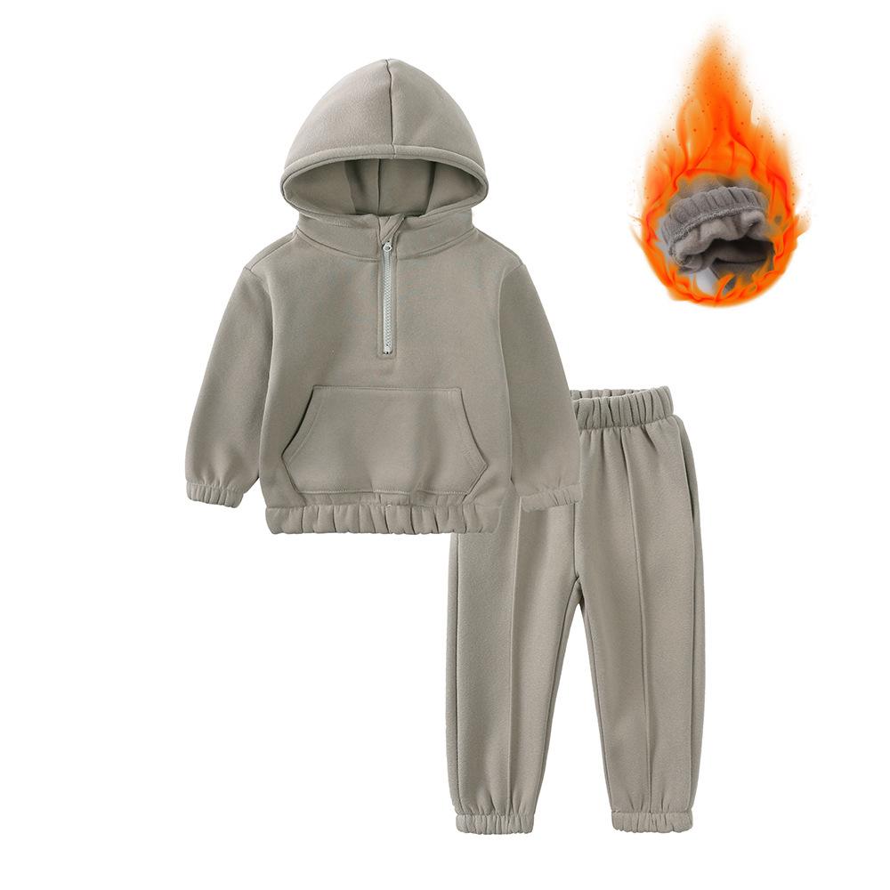 Boys and Girls Autumn and Winter Sweater Suits Baby Casual Sports Suits, Children's Hooded Two-piece Suit
