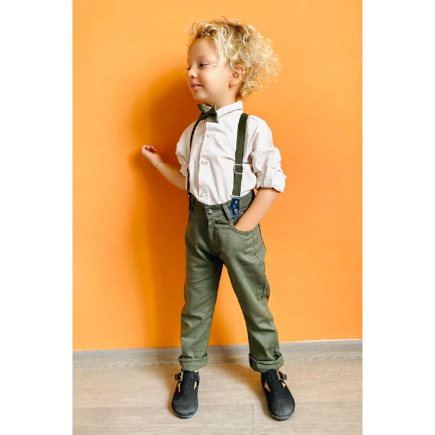 

Костюм для мальчика с галстуком-бабочкой и бретельками, модель ahenk 2 YAŞ бежевый