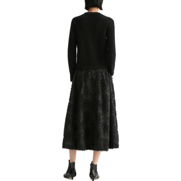 Karl Lagerfeld Commuter Outdoor Casual Lightweight Luxury Pearl Lace Round Neck Single-Breasted Knit Sweater Women Sweater Black E36W2013