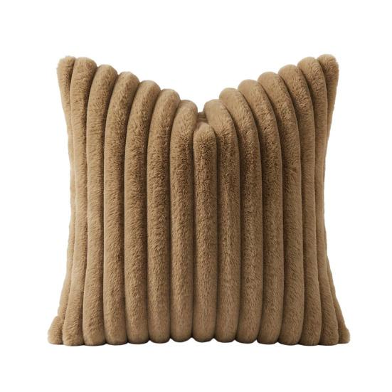 Imitation Rabbit Fur Pillowcase, Soft Plush Vertical Strip Design Throw Pillow Case, Decorative Cushion Cover for Sofa Bed Chair