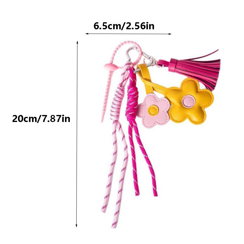 Yogodlns Exquisite Cute Faux Leather Flower Tassel Braided Rope Bag Charms Pendant For Handbag Purse Backpack Accessories