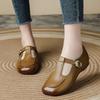 First layer cowhide single shoes spring new square head Mary Jane shoes retro literary and art fan women's shoes wide head soft sole mother shoes