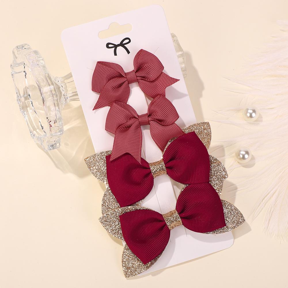 

4 шт./набор Новые заколки-банты для волос для девочек Милые аксессуары для волос из блестящей репсовой ленты Детские заколки-невидимки Банты Головные уборы Подарки