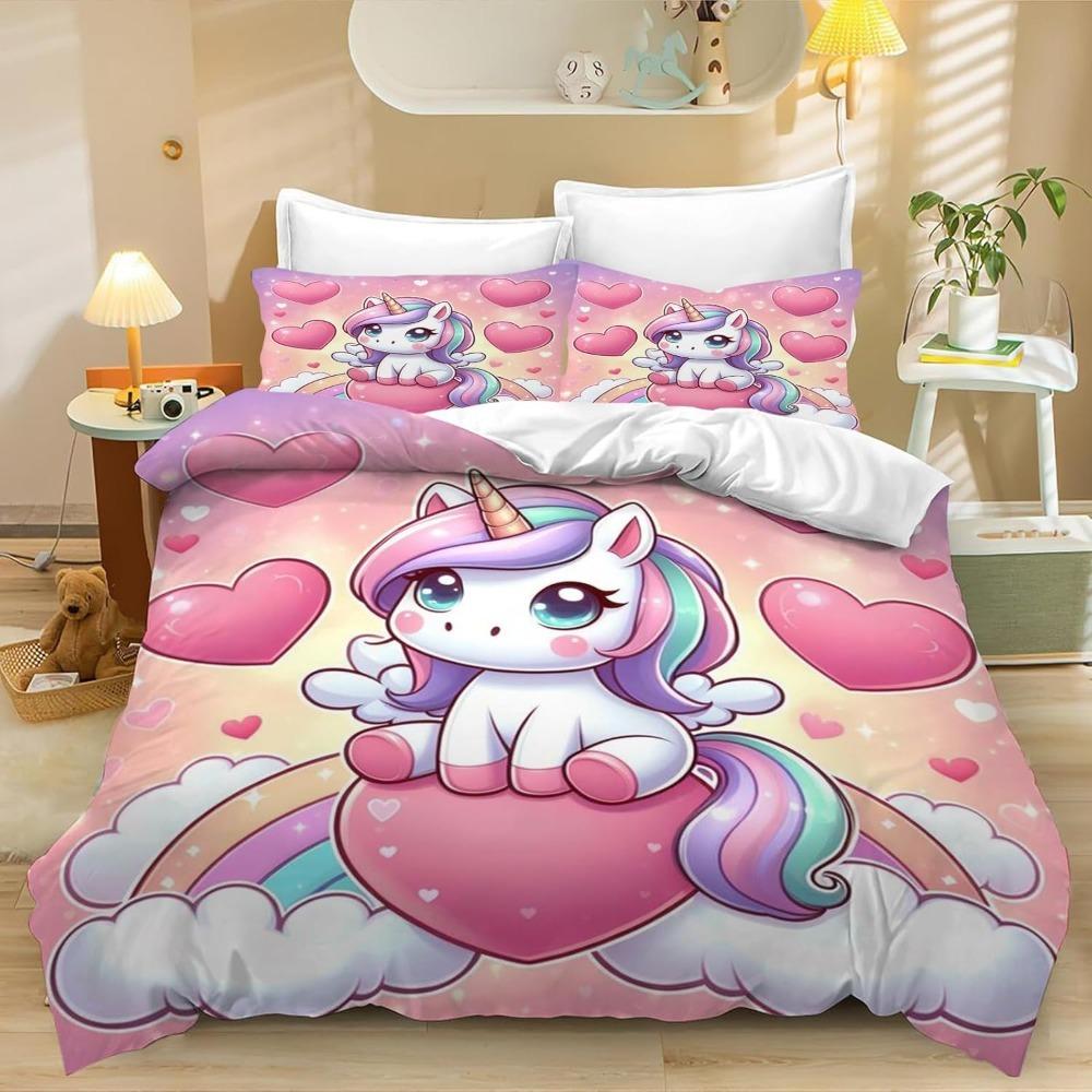 Unicorn Duvet Cover Pillowcase Bedding Bedroom Decoration Children Gift Adult Single Double Bed Large SizeZip Duvet Cover