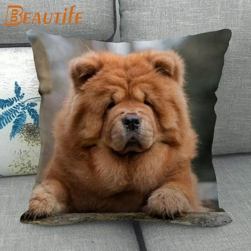 Custom Chow Chow Dog Pillowcase Cartoon Girl Wedding Decorative Cotton Linen Pillow Case For Home Pillow Cover 45X45Cm One Side