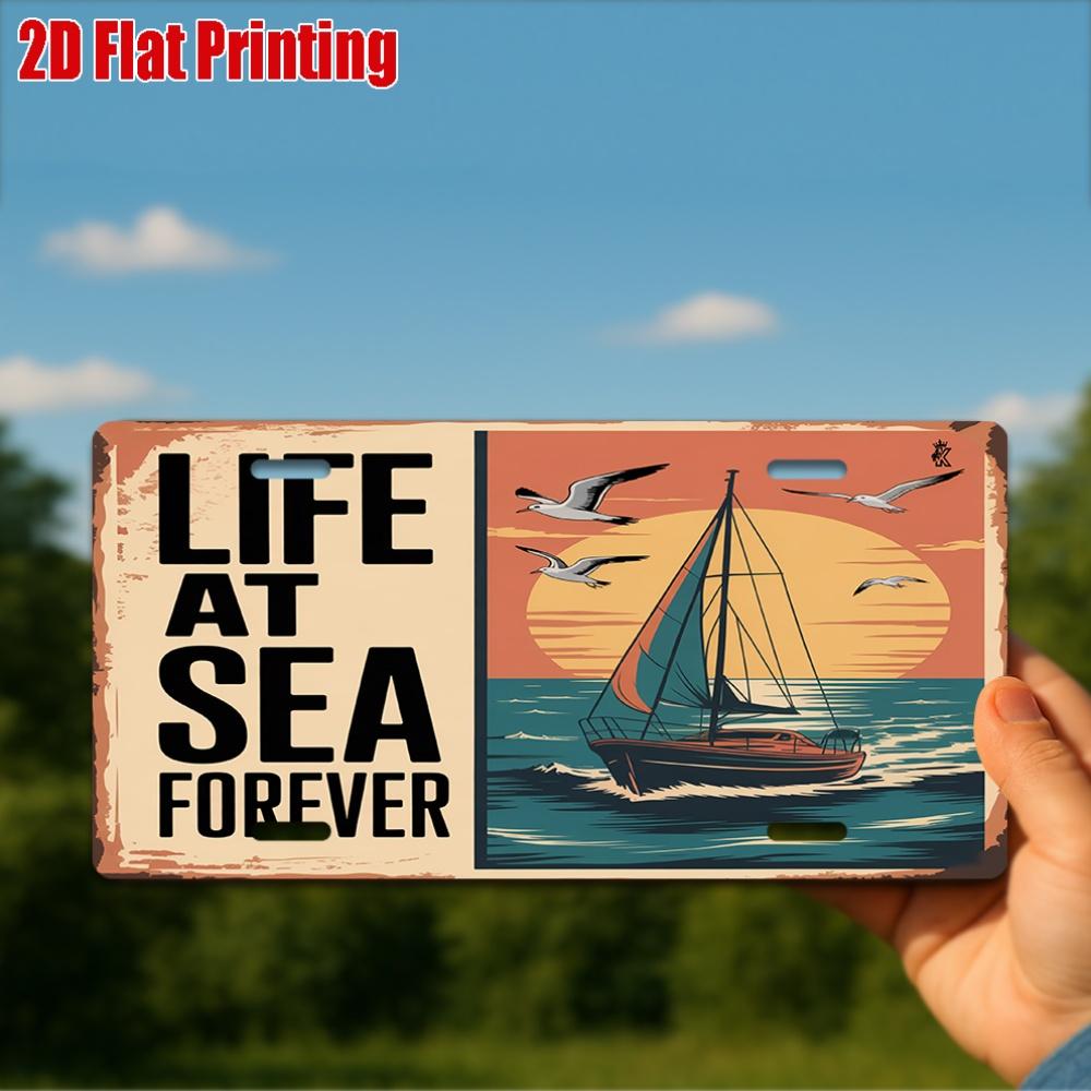 

D Flat pc Vintage Nautical Metal Sign Life at Sea Forever Aluminum Wall Decor x Rustic Coastal Beach 15x30cm(5.9x7.8inch)
