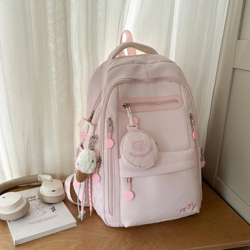 schoolbag schoolbag female solid color small fresh middle and high school students multi-compartment backpack campus college student backpack