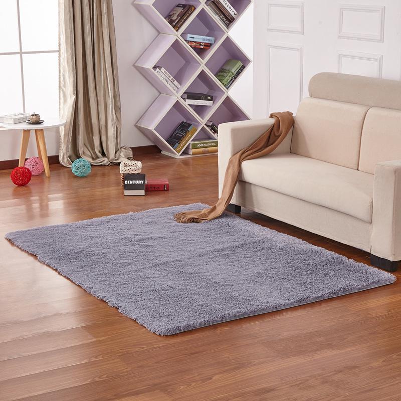 Simple Solid Color Silk Plush Tie-dye Long-haired Tea Mat Living Room Bedroom Balcony Household Carpet Floor Mat