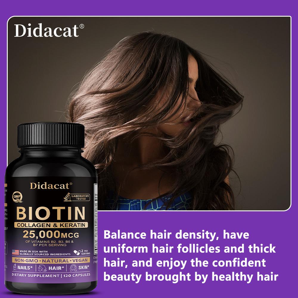 Didacat Biotin Collagen & Keratin 25000MCG, 120 Capsules for Hair Skin & Nails Support Vitamin B Complex