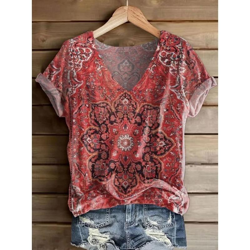 

Women s Vintage Stylish Casual V Neck Short Sleeve T-Shirt Floral Plants Graphic Print Regular Tops Daily Wear for Summer XL