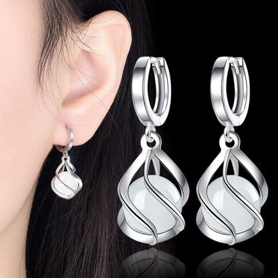 Boucles d'oreilles en argent sterling 925 avec pierre œil de chat ondulée pour femmes, bijoux cadeau pour seniors