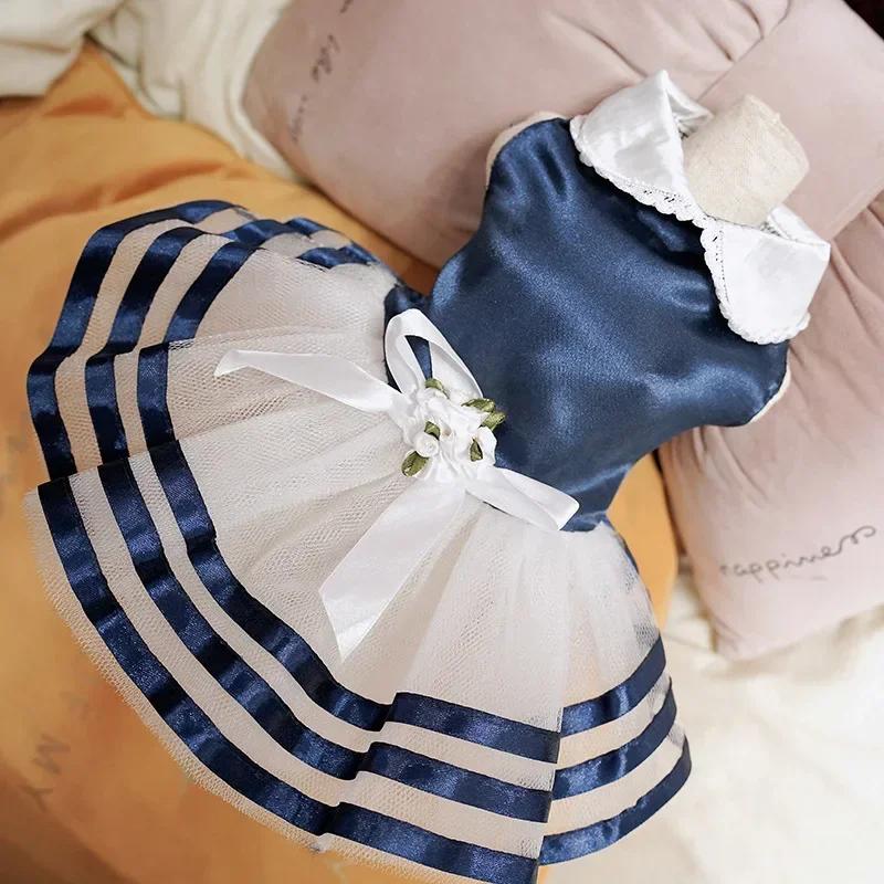 Summer Polka Dot Dog Dress Cute Princess Wedding Skirt Soft Breathable Pet Sundress Fashion Casual Outfit for Small Dogs Yorkie