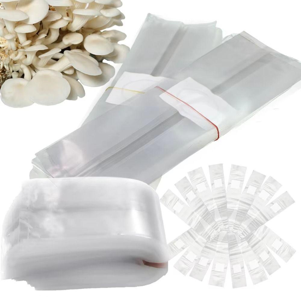 50 Pcs Clear PP Mushroom Planting Bag 0.2um Filter Edible Mushroom Breathable Bag Mushroom Spawn Grow Bag Indoor Gardening