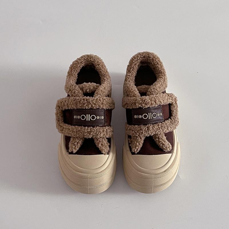 

Velcro plush cotton shoes lace thick baseplate shoes women s autumn and winter retro lace-up versatile round head flat-bottomed casual shoes 40 верблюд