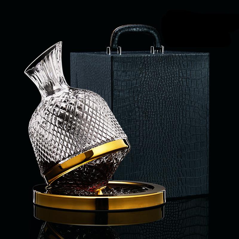 High-End Crystal Wine Decanter Set with Untoppleable Rotating Base,Smooth Aeration  Enhanced Release,Paired with Matching