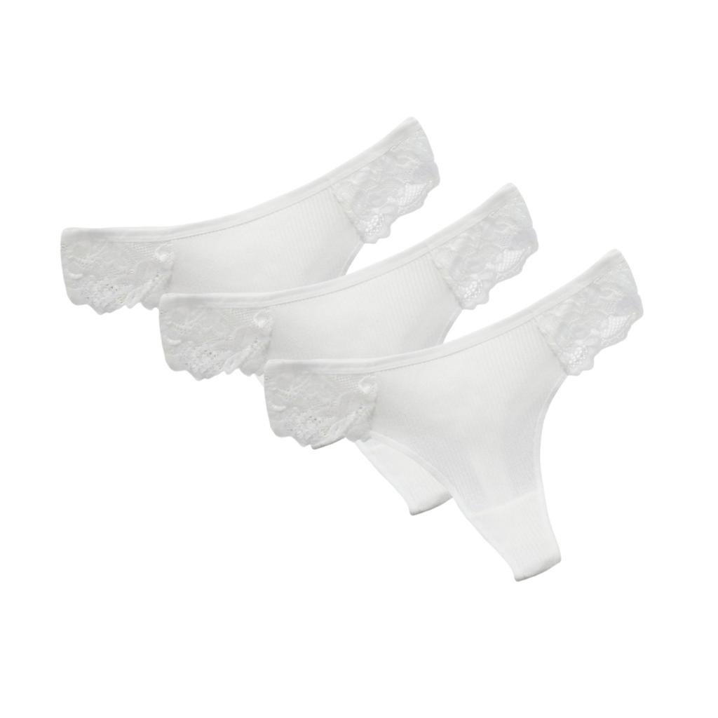 3Pcs/Set Women Cotton G-string Panties Female Underpants Breathable Underwear Solid Color Thongs Lace Trim Comfort Sexy Lingerie
