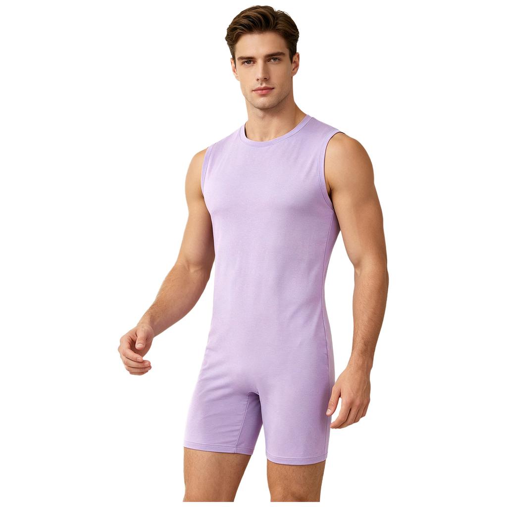 Mens Adaptive Nursing Jumpsuit Rompers Sleeveless Back Zipper Round Neck Short Bottoms Bodysuit