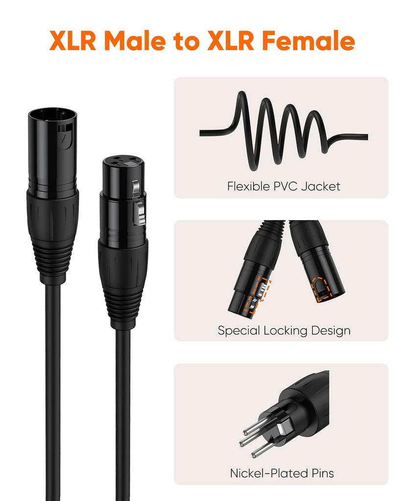 XLR Cable, CableCreation XLR Male to XLR Female (XLR Cable) Balanced Cable 3-Pin Microphone Cable XLR Converter Canon Cable Black1.8M
