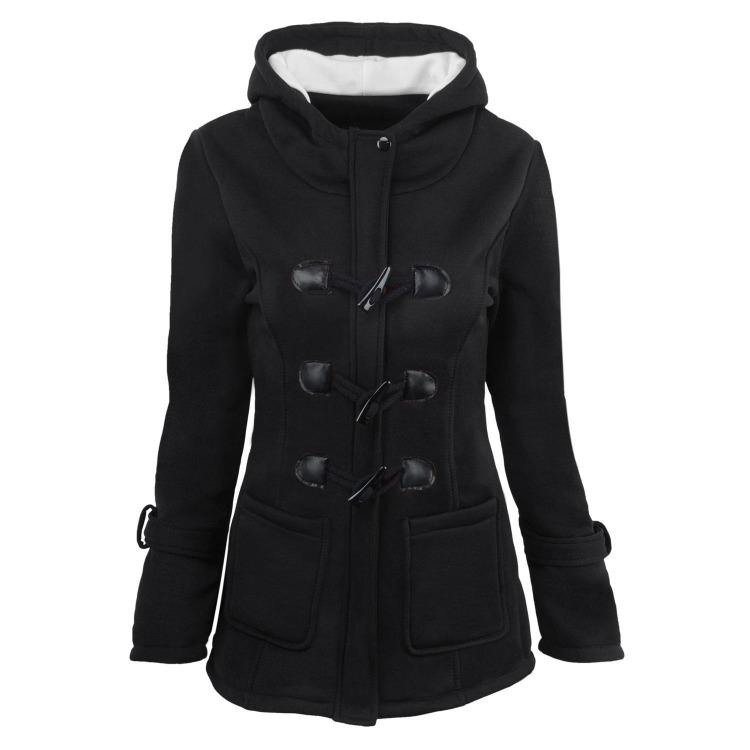 Winter Herbst Damen Große Größe Kapuzenjacke mit Hörnchenverschluss Baumwollgepolsterter Mantel