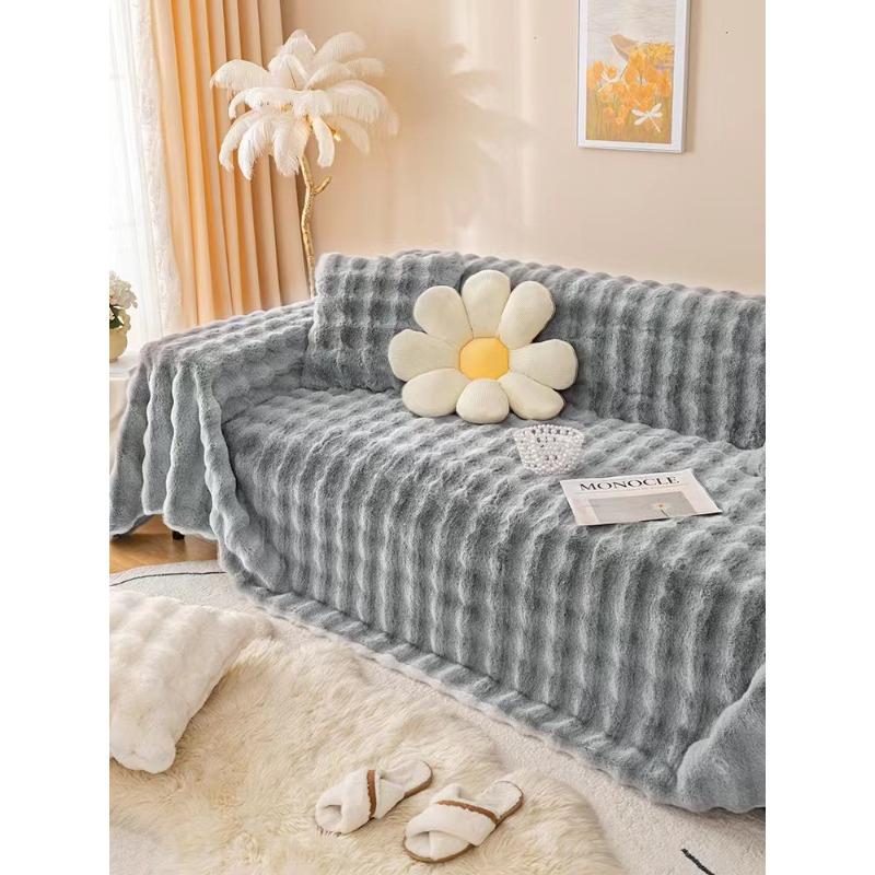 

Легкий роскошный массажный чехол из искусственного кролика, полностью покрытый молочно-белым бархатом, новый зимний толстый плюшевый чехол для дивана 180*130cm