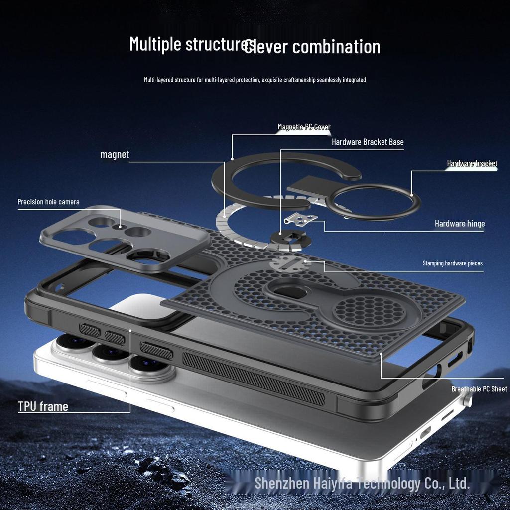 Samsung S26 Ultra Magnetic Rotating Stand Case, S25 Mesh Heat Dissipation, A27 Drop-Proof Cross-Border Phone Case