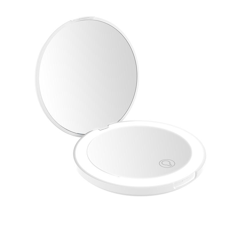 Rechargeable Foldable LED Makeup Mirror - Portable Handheld Vanity Table Mirror with Lights
