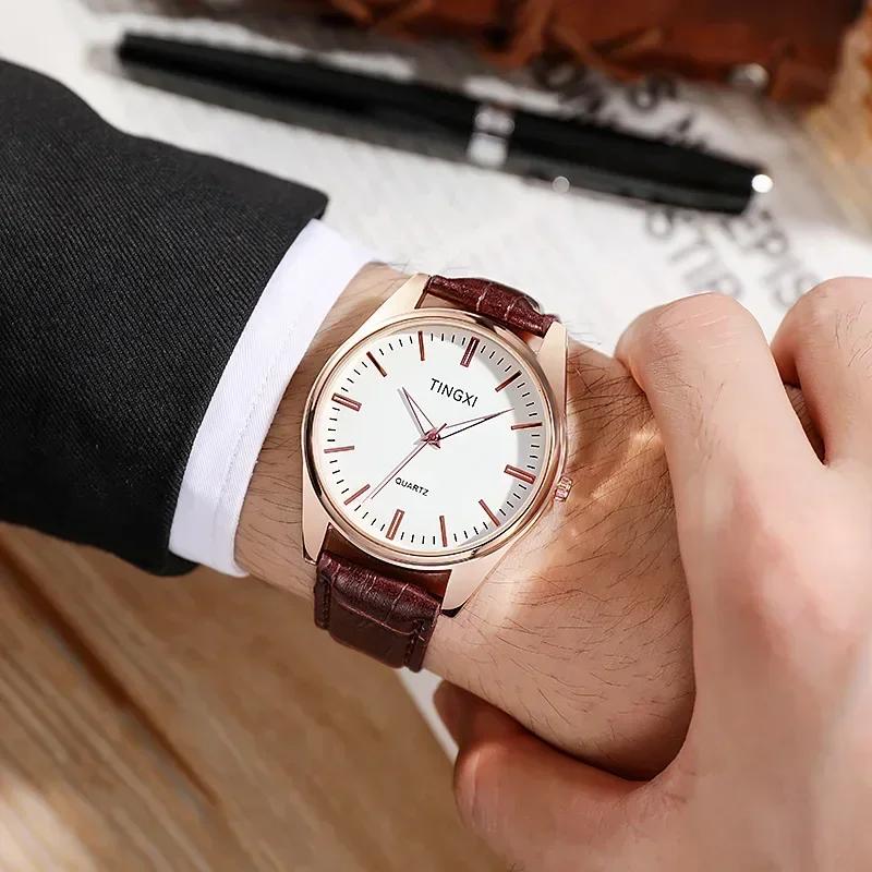 Luxury Business Men Watch Casual Quartz Watches for Men Clock Leather Strap Quartz Wristwatches Gift Relojes Para Caballeros