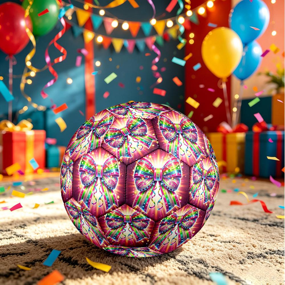 1pc Colorful Bow Celebration Theme Soccer Ball Football, Size 5, Lightweight PVC, Outdoor Training Soccer Ball,Gift j61461