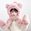 Winter Thick Hats Scarf Gloves Set With Long Scarf Warm Winter Plush Hooded Windproof Fluffy 3-in-1 Soft Hat Toddler