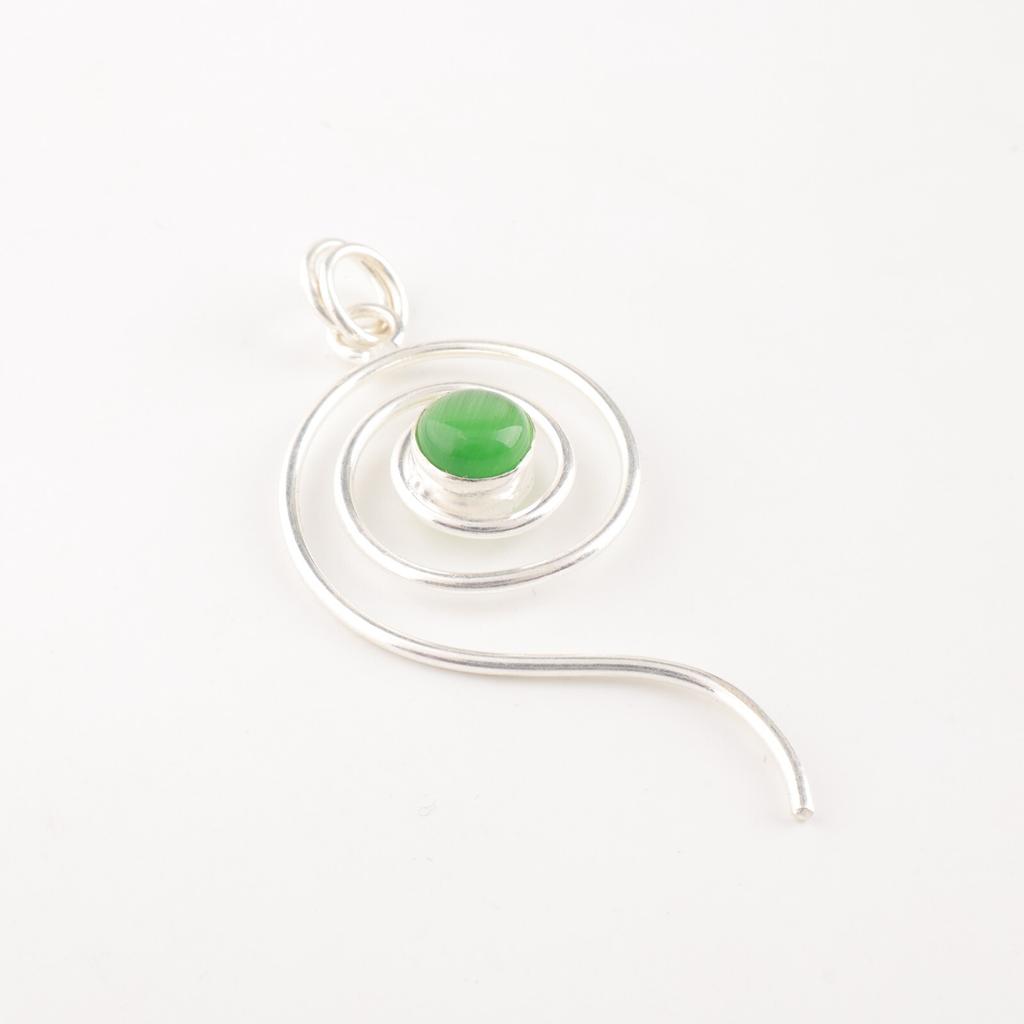 Green Cat's Eye Gemstone 925 Sterling Silver Jewelry Handmade Necklace Pendant PP-42-44