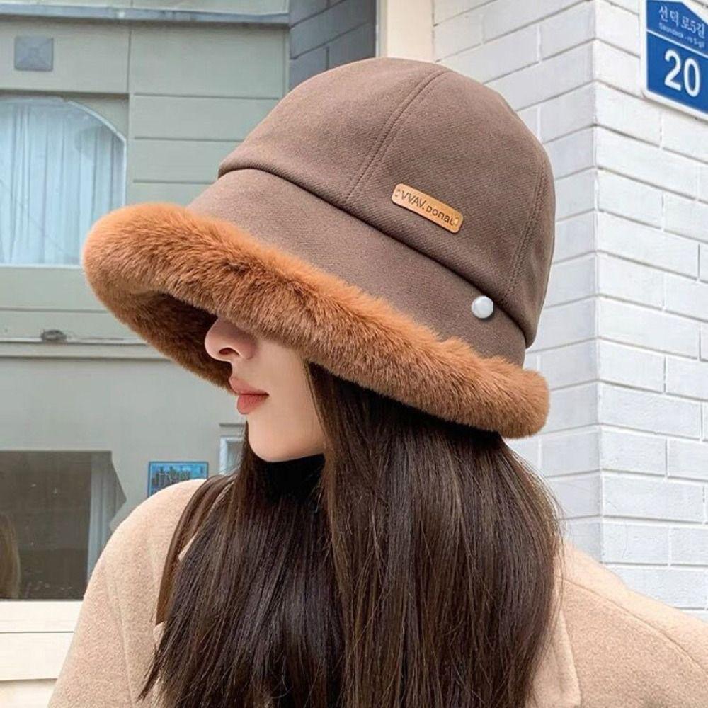 Soft Velvet Panama Hat Windproof Warm Cap Fashion Fluffy Fur Bucket Hat  Riding