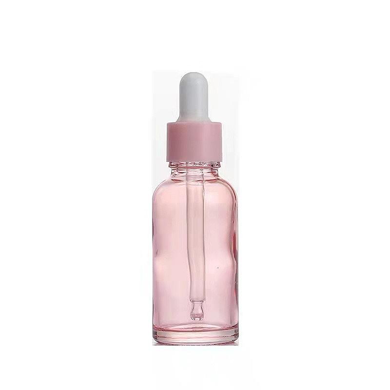 5/10/15/20/30/50/100ml Transparent Pink Glass Bottle with Pipette, Refillable for Serum & Oil, Empty