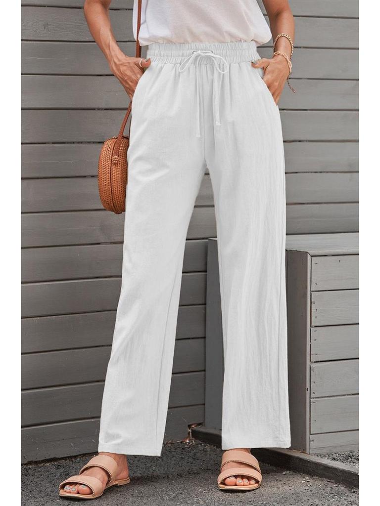 Herbst Damen Baumwoll-Leinen Kordelzug Weitbein Hose