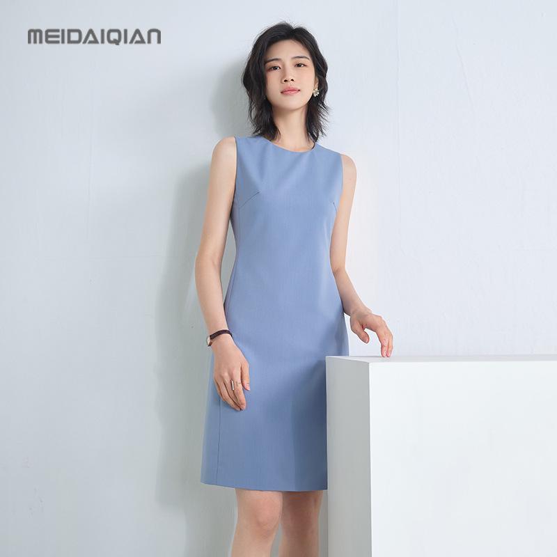 

Mei Daiqian Women s Sleeveless Round Neck Midi Vest Dress - Slimming, Drapey, Professional Summer Wear Extra Small