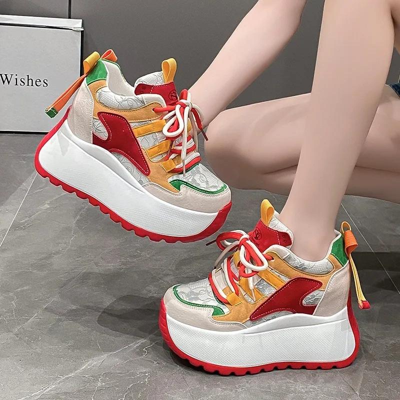 Modne 10CM Jesienne Grube Trampki Modne Damskie Buty Oddychające Damskie Buty Sportowe Casual Platformowe Trampki Damskie Zapatillas De Mujer