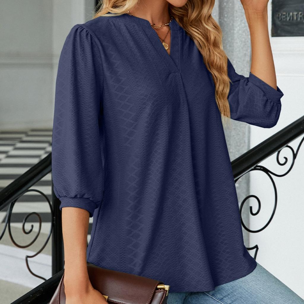 BITCED Jesień/Zima Damski Jednokolorowy T-shirt Top z Koronkowym Kołnierzykiem Żakardowy z Długim Rękawem Luźny