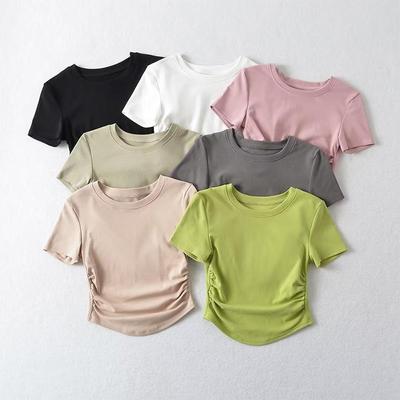 2024 Harajuku Kadın Bisiklet Yaka Kısa Kollu Pamuklu Tişört Dantelli Kenar Detaylı T-Shirt