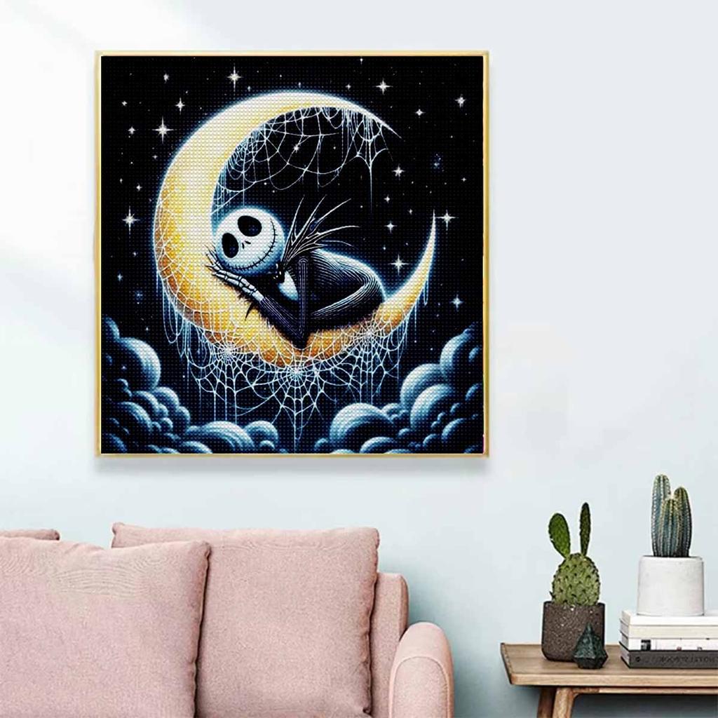 5D DIY Diamond Painting Decorative Skeleton and The Moon Full Round Drill Scenery Diamond Embroidery Cross Stitch Kits Home Decor Gift