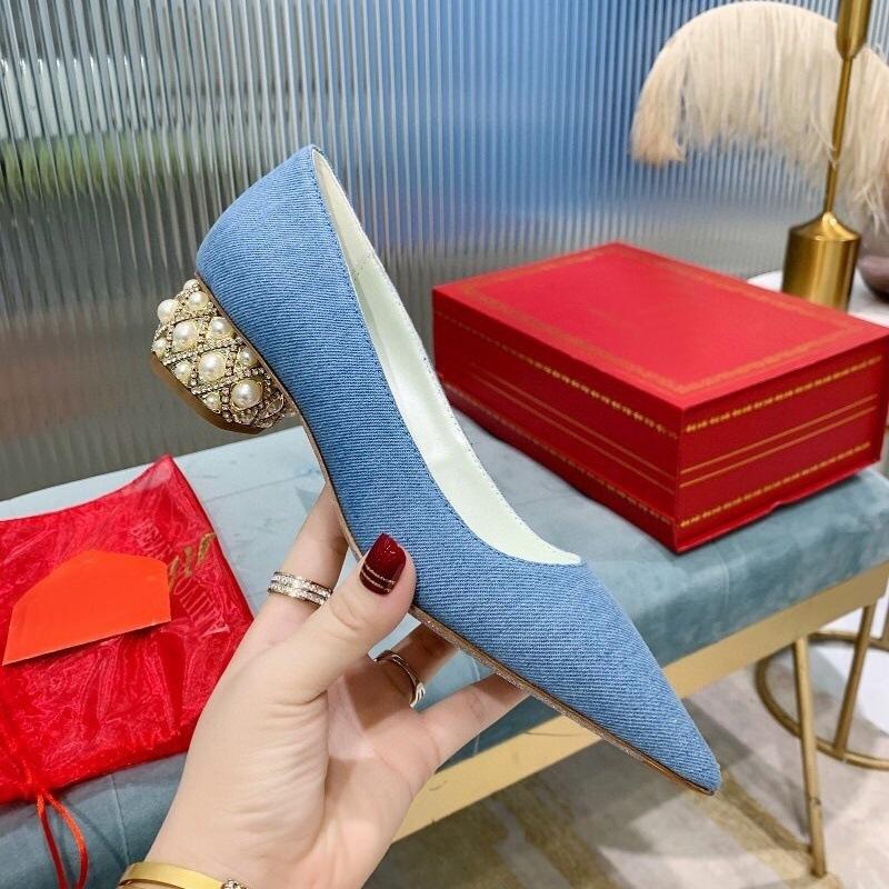 Black Rhinestone Stiletto Heels Chunky Heel Pointed Toe Work Shoes Patent Leather Suede Cowboy Blue Casual Pumps