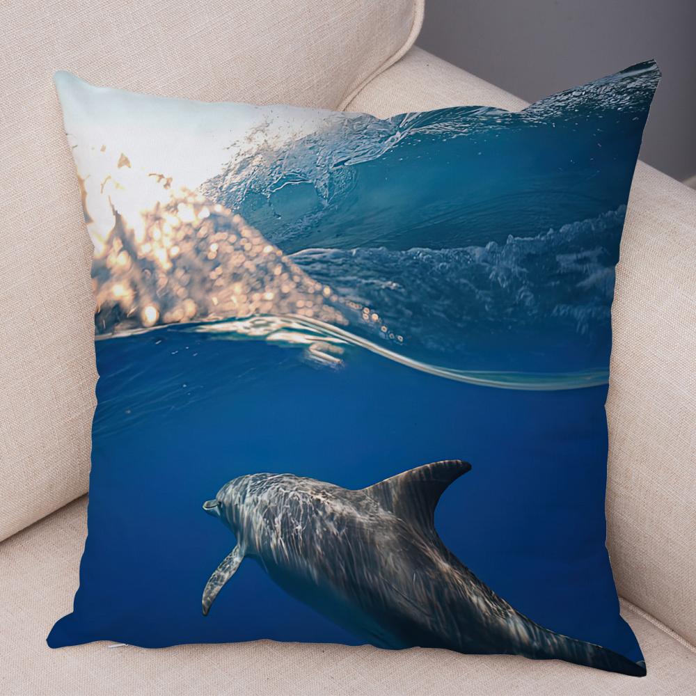 Federa per Cuscino Delfino Vita Marina Motivo Pesci Barriera Corallina Tessuto Morbido Studio Ufficio Casa Decorazione Federa