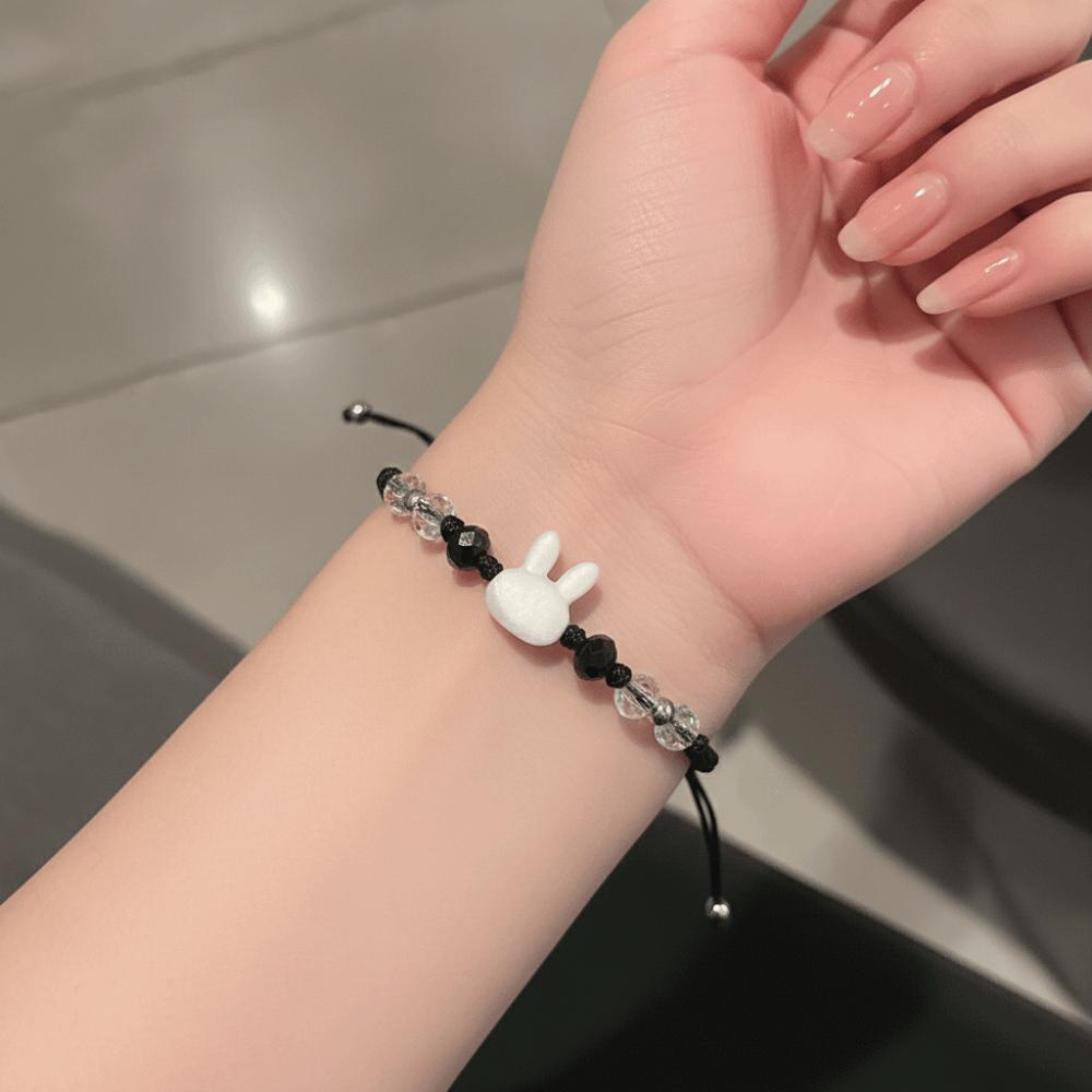 Cute Couple Bracelet Moonstone Obsidian Cat Bracelet Fashion Rabbit Woven Bracelet  Party Jewelry